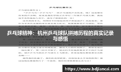 乒乓球精神：杭州乒乓球队拼搏历程的真实记录与感悟